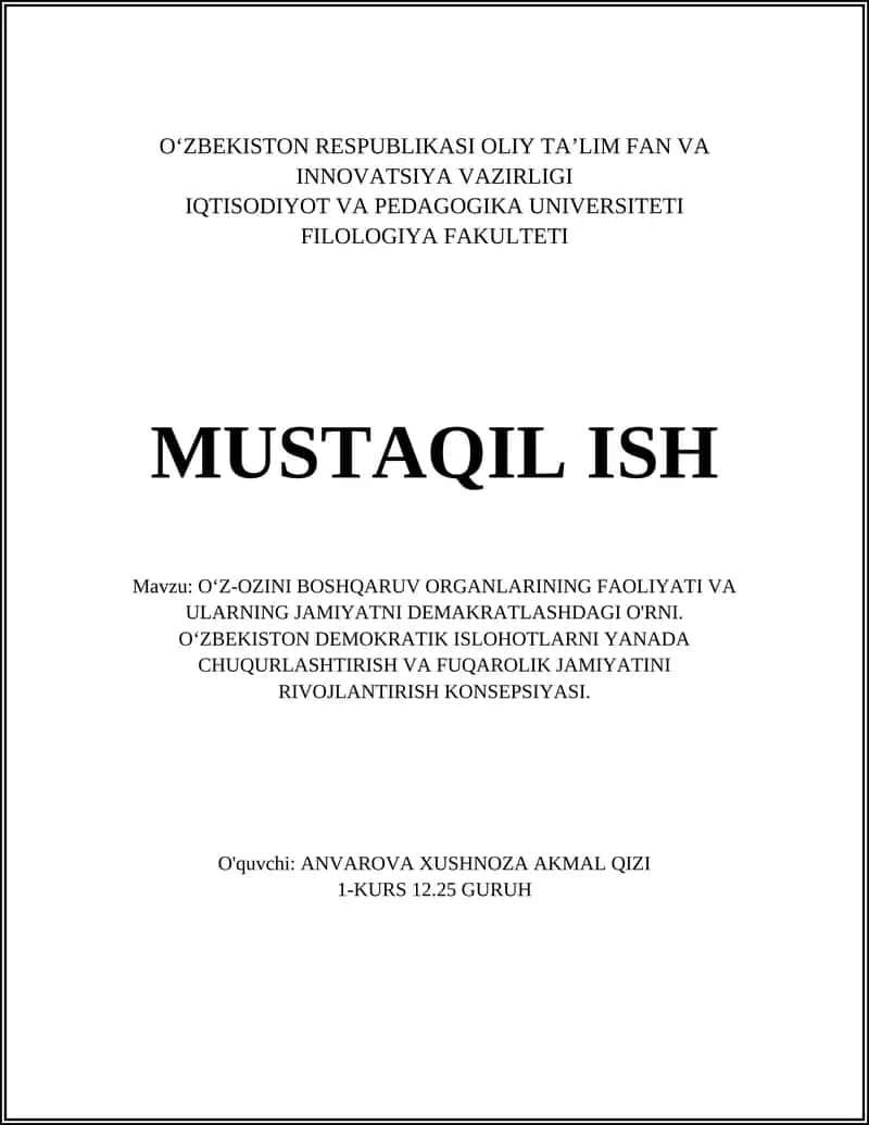 Oʻz-oʻzini boshqaruv organlari tushunchasi va huquqiy-asoslari: Oʻzbekiston kontekstida