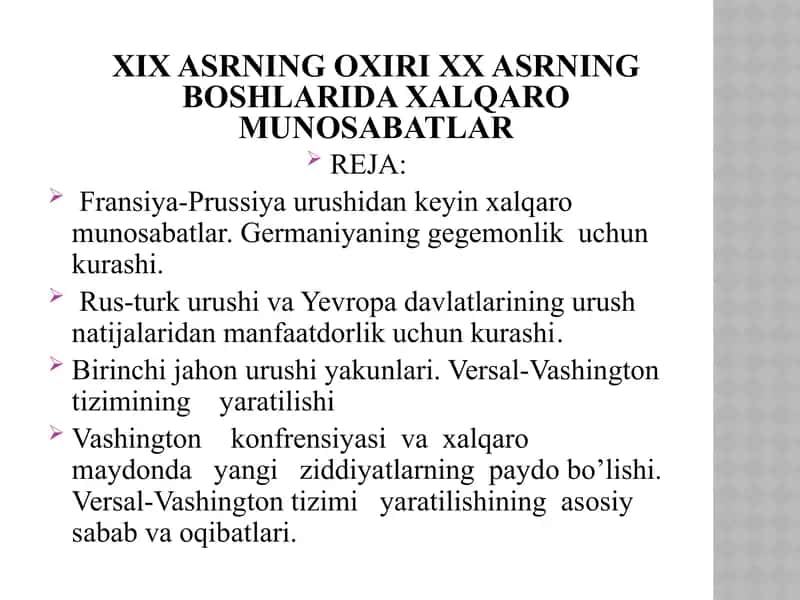 XIX asrning oʻxirgi va XX asrning boshlarida xalqaro munosabatlar