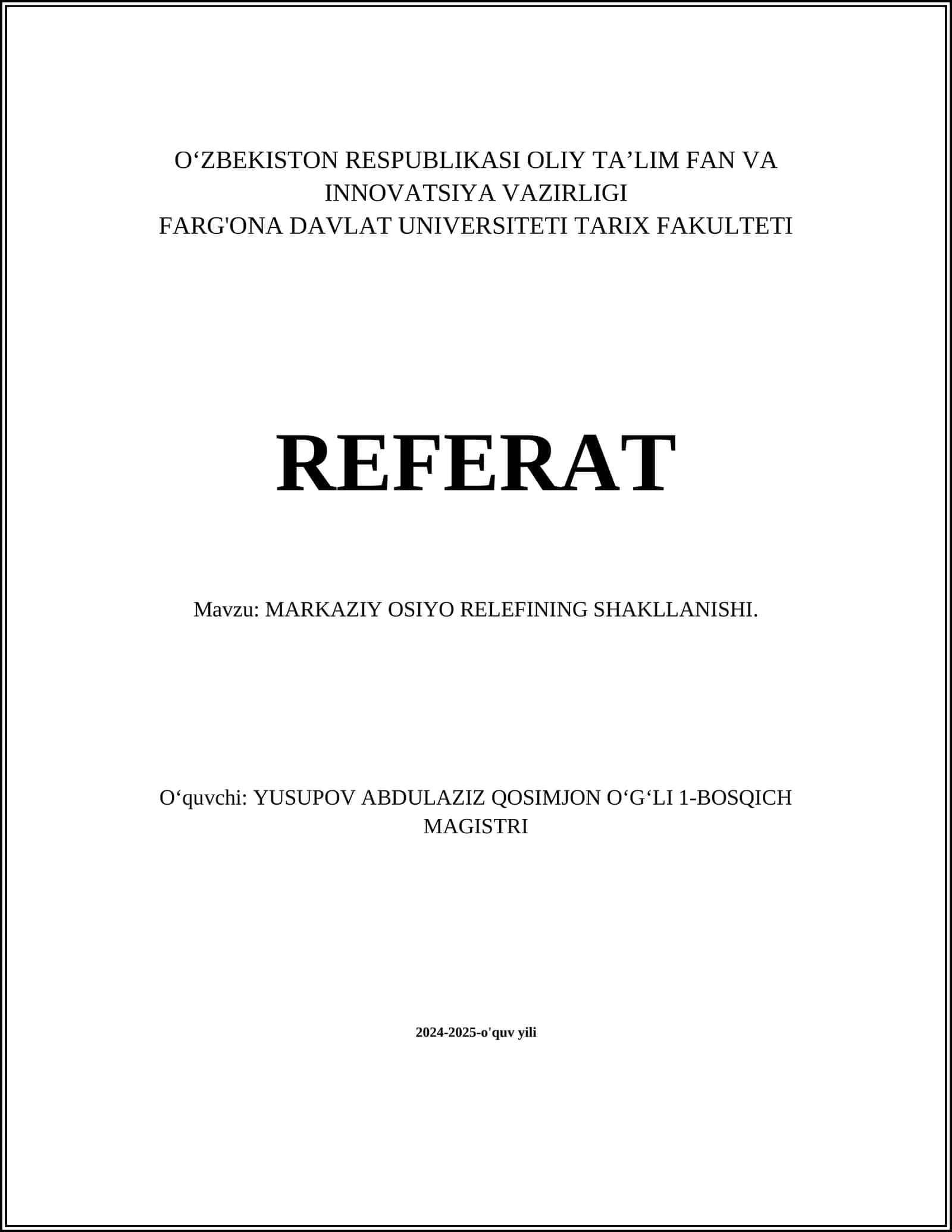MARKAZIY OSIYO RELEFINING SHAKLLANISHI