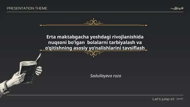 Erta maktabgacha yoshdagi rivojlanishida nuqsoni bo’lgan bolalarni tarbiyalash va o’qitishning asosiy yo’nalishlarini tavsiflash