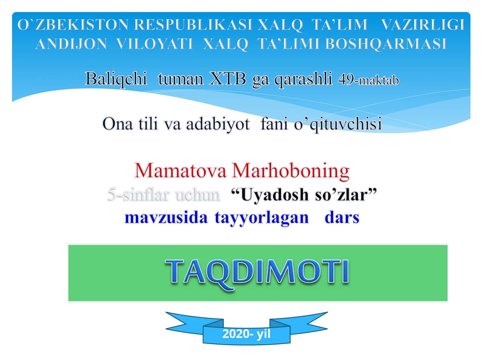 O’quvchilar uyasosh so’zlar bilimlar hosil