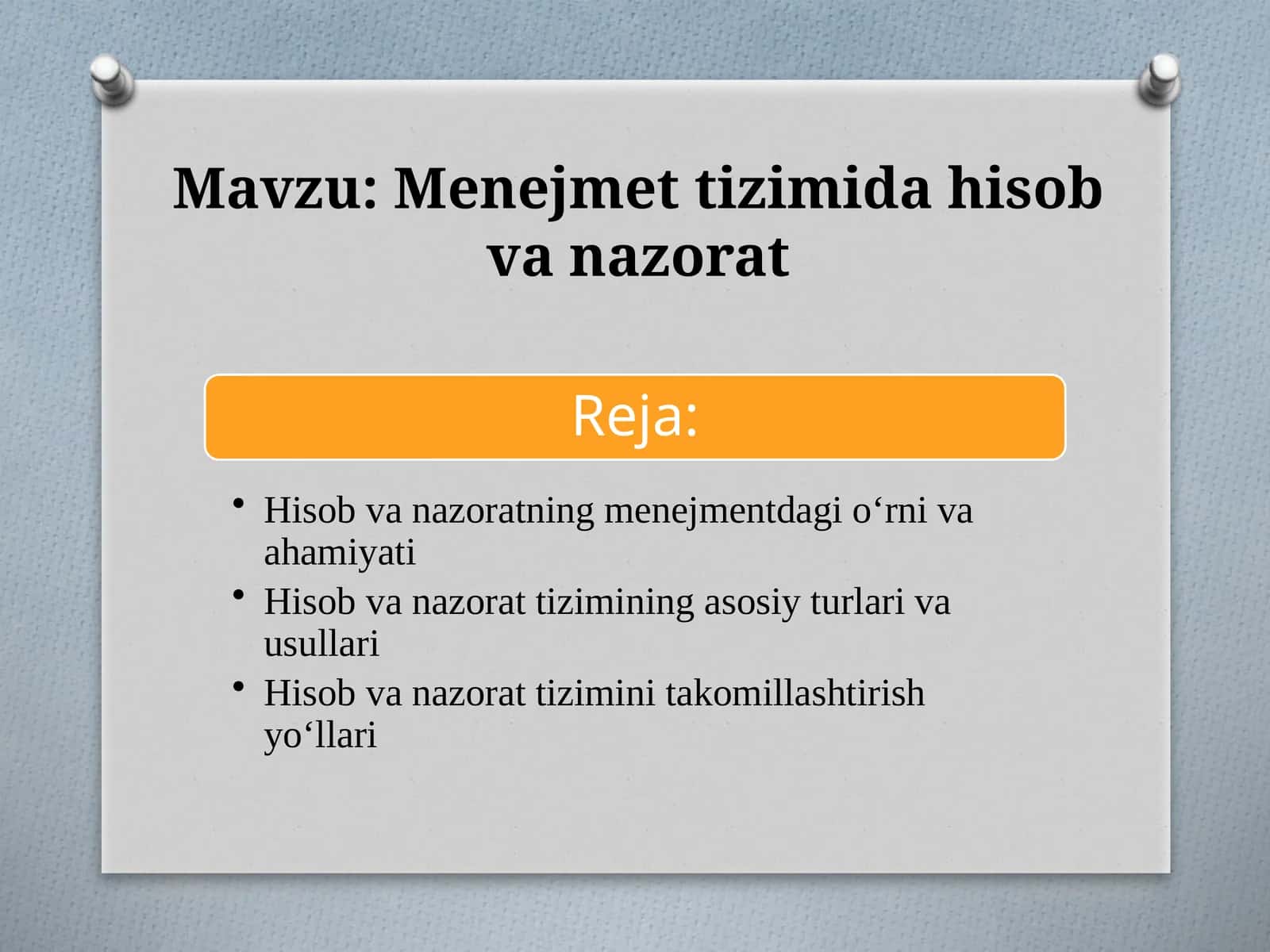 Menejmet tizimida hisob va nazorat 1