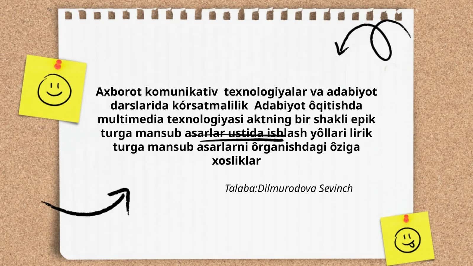 Axborot komunikativ texnologiyalar va adabiyot darslarida kórsatmalilik