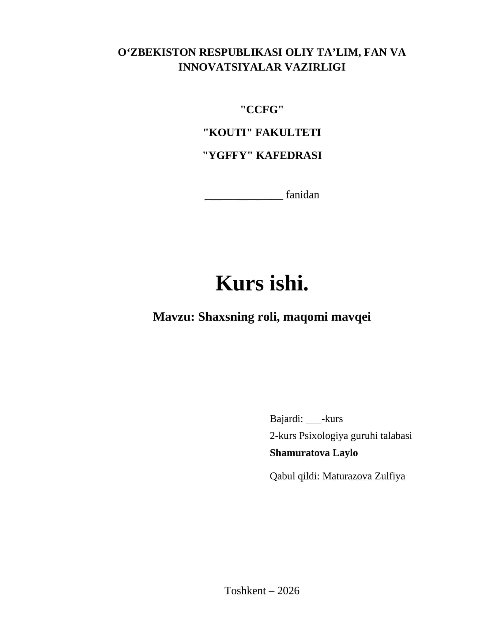 Shaxsning roli, maqomi mavqei