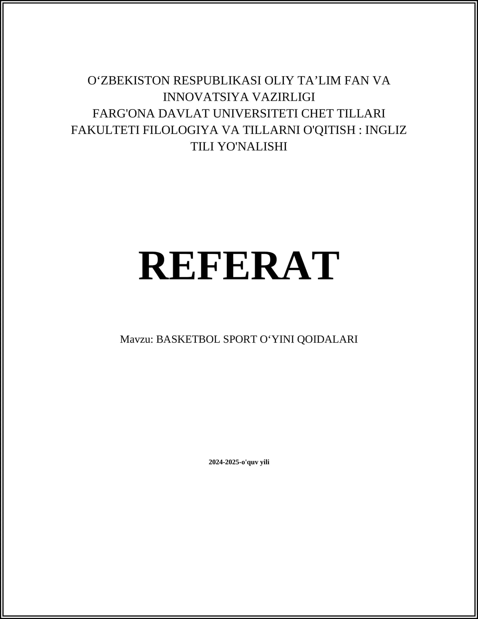 BASKETBOL SPORT OʻYINI QOIDALARI