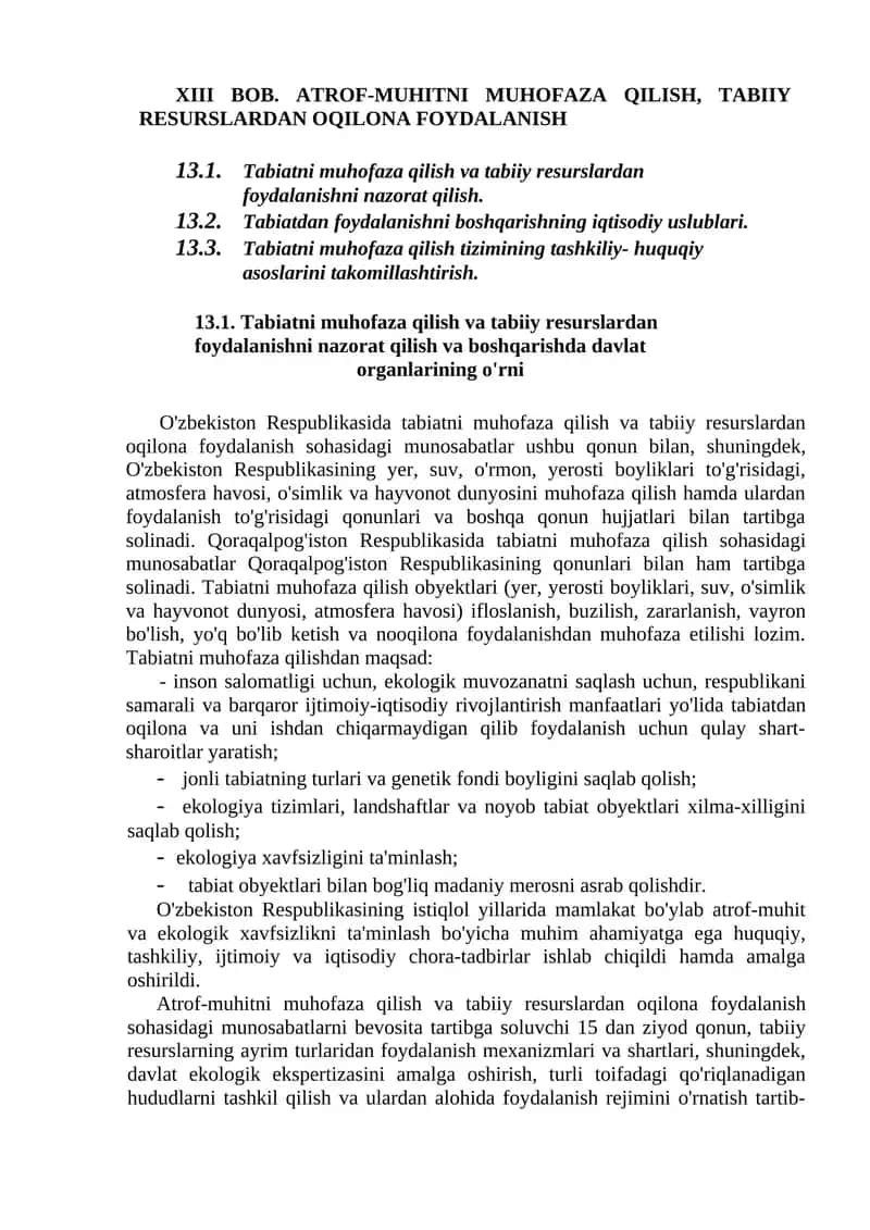 ATROF-MUHITNI MUHOFAZA QILISH, TABIIY RESURSLARDAN OQILONA FOYDALANISH