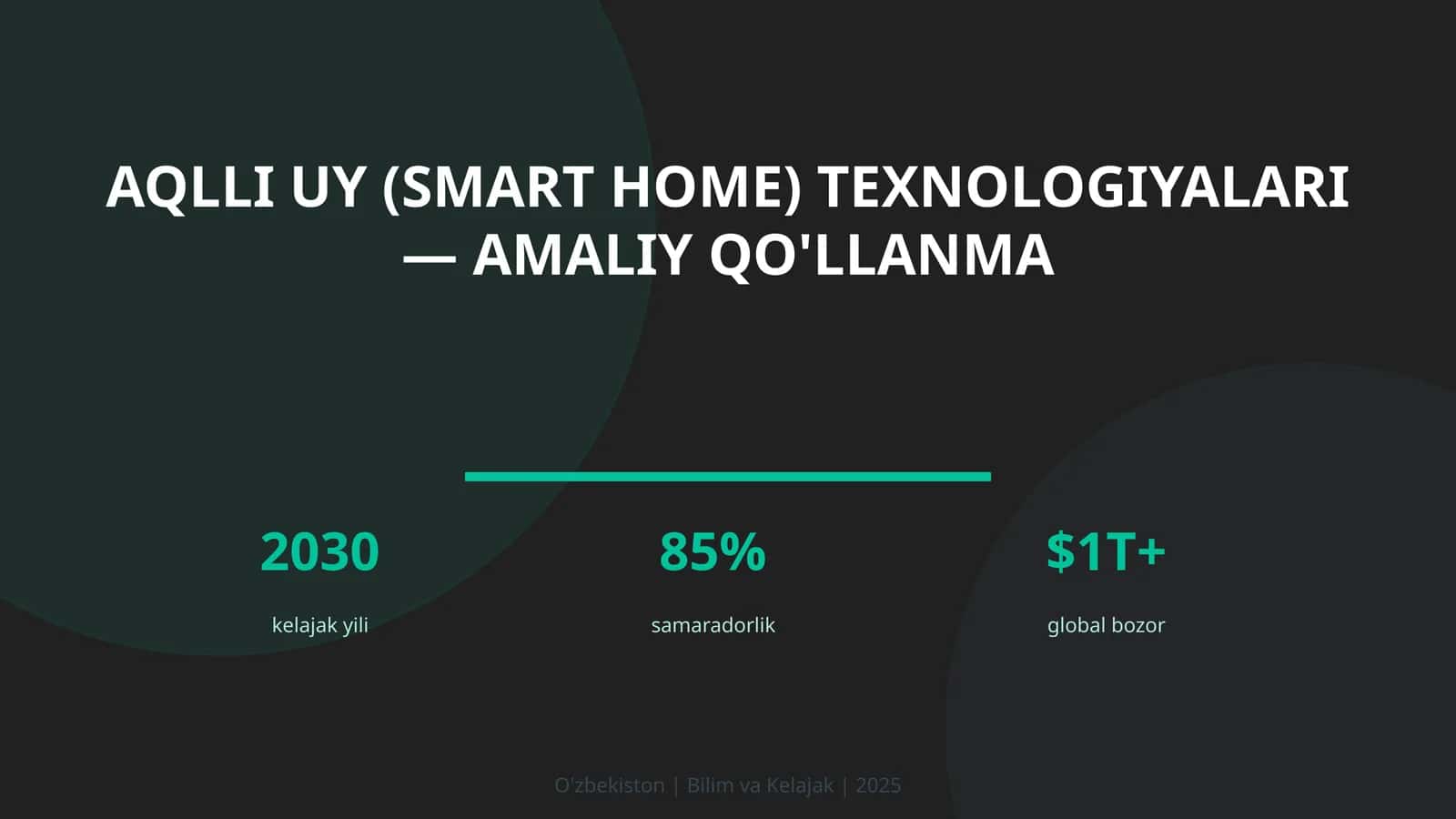 Aqlli uy (Smart Home) texnologiyalari — amaliy qo'llanma