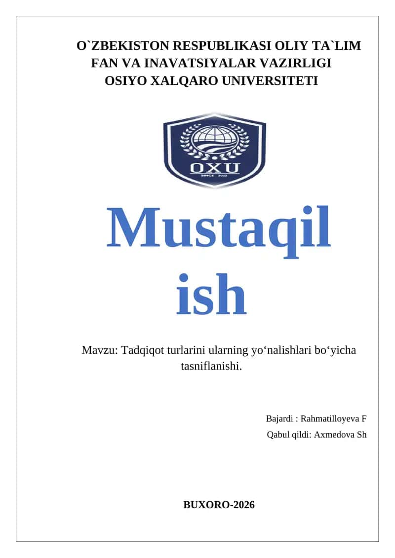 Tadqiqot turlarini ularning yoʻnalishlari boʻyicha tasniflanishi