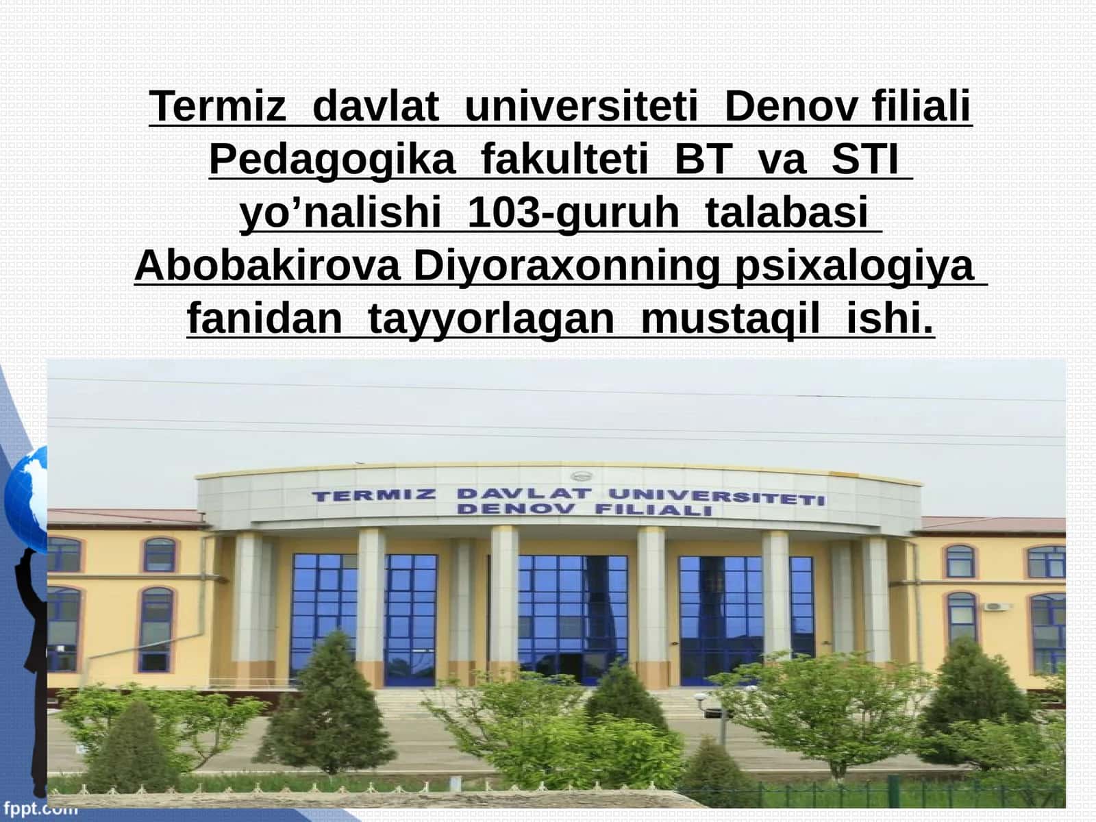 Abobakirova Diyoraxonning mustaqil ishi