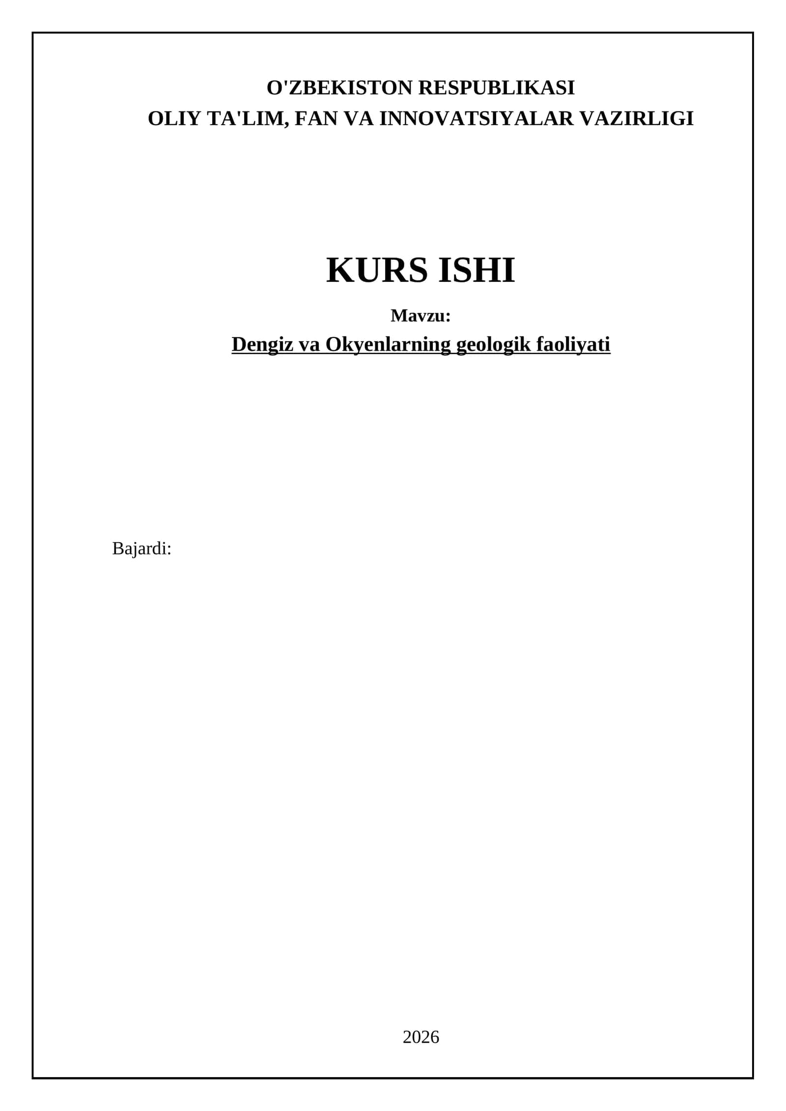 Dengiz va Okyenlarning geologik faoliyati