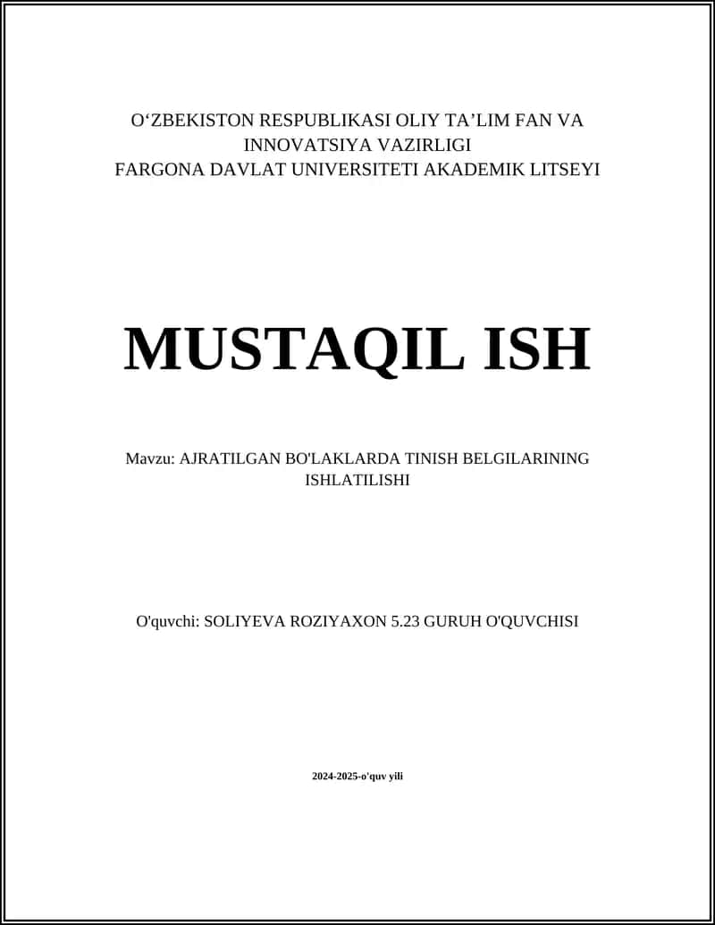 AJRATILGAN BO'LAKLARDA QO'SHTIRNOQ ISHLATILISHI