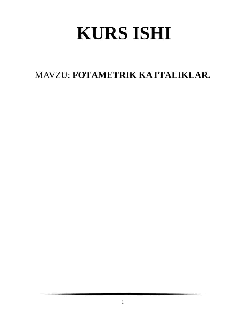 FOTOMETRIK KATTALIKLAR