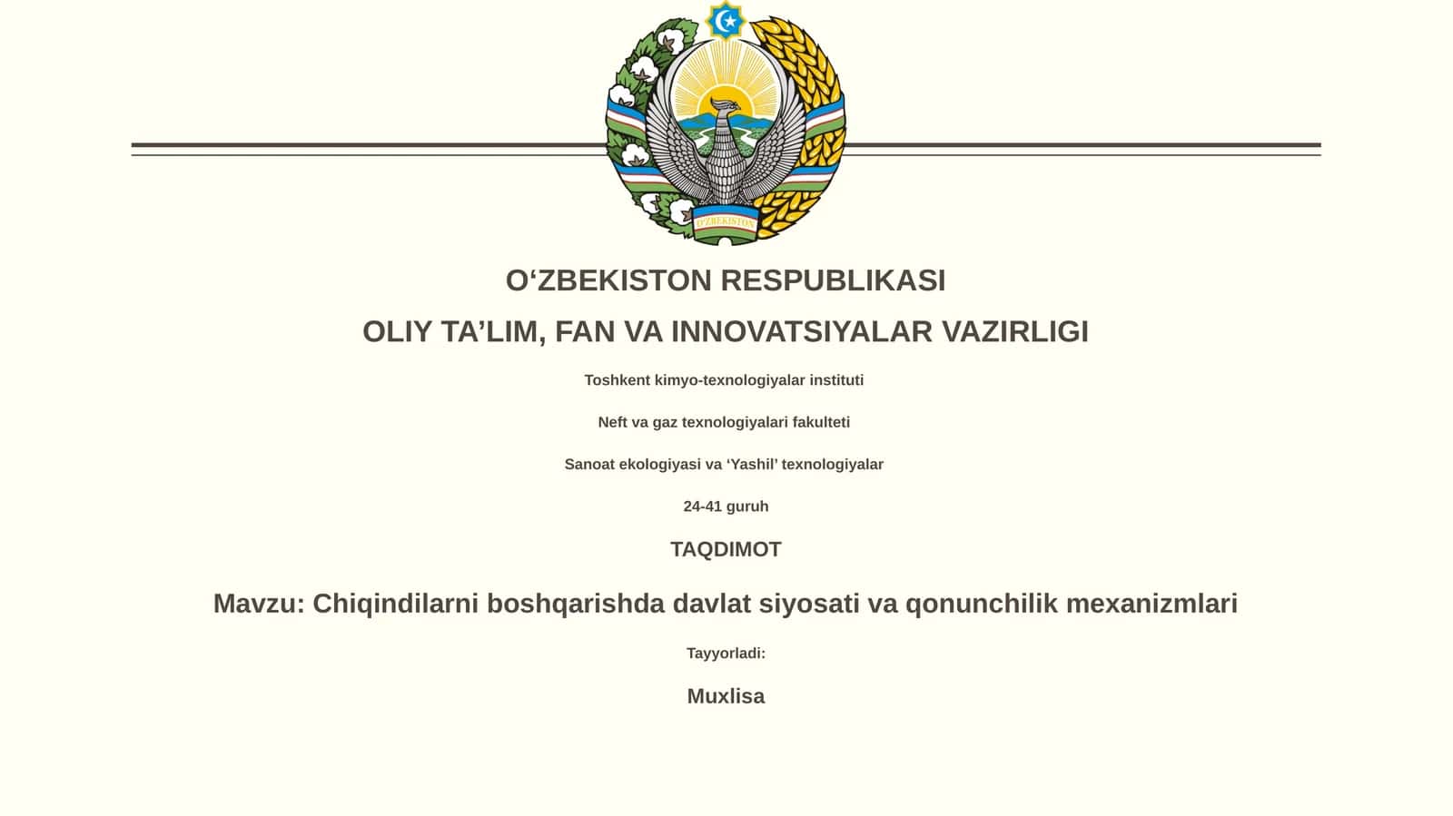 Chiqindilarni boshqarishda davlat siyosati va qonunchilik mexanizmlari