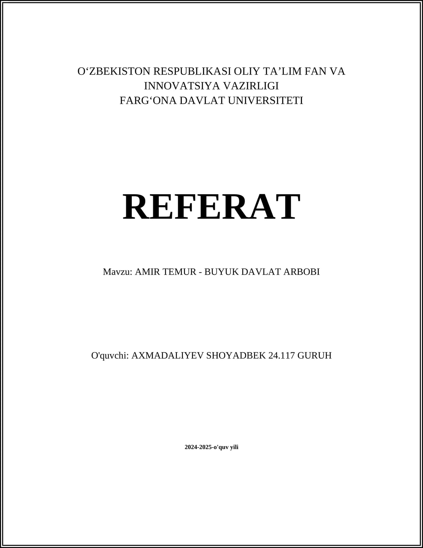 AMIR TEMUR - BUYUK DAVLAT ARBOBI