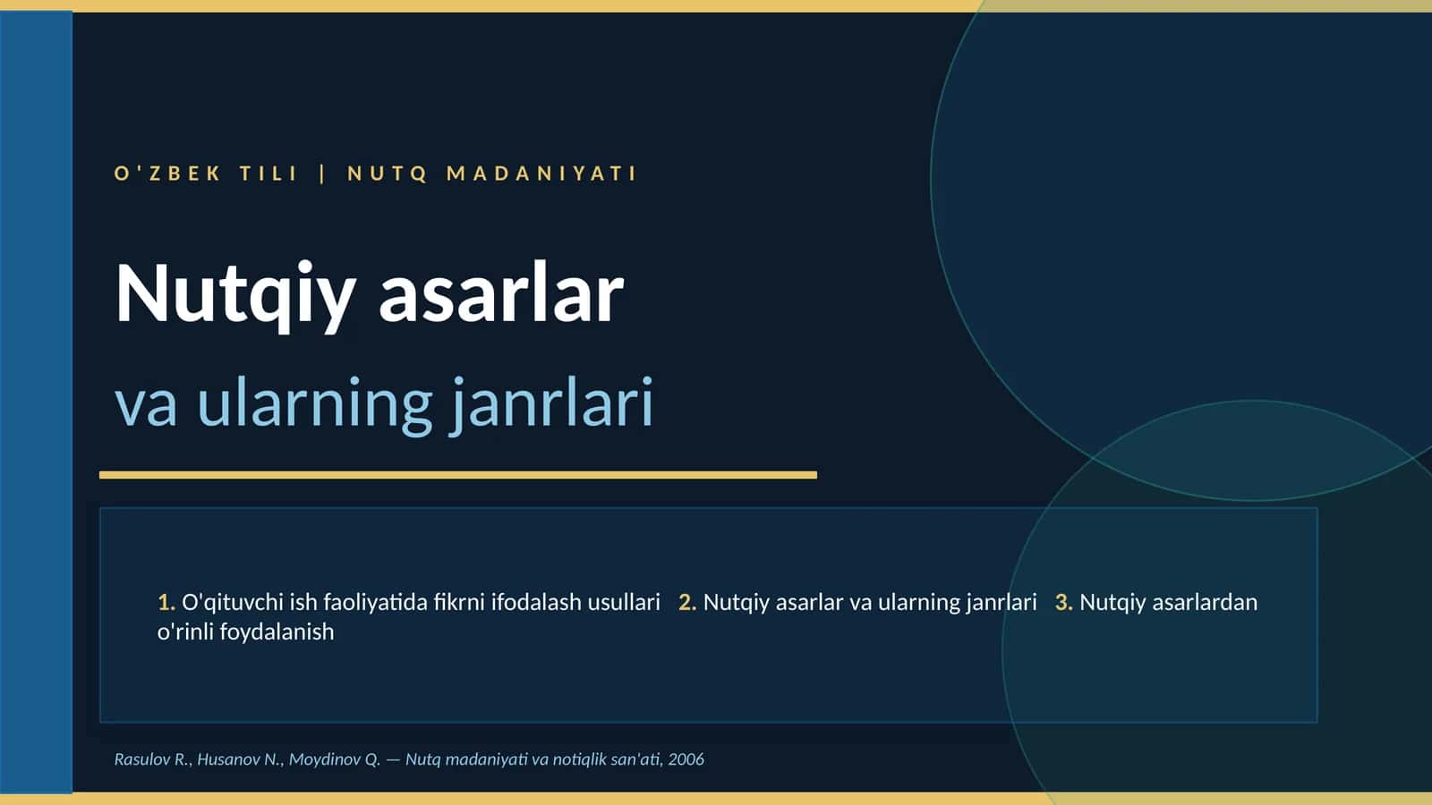 O'ZBEK TILI | NUTQ MADANIYATI