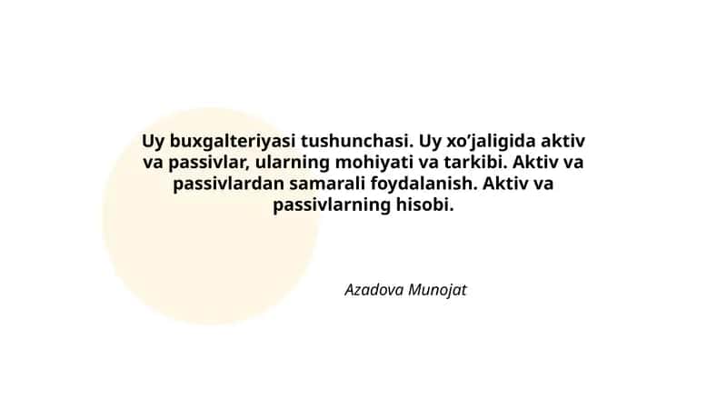 Uy buxgalteriyasi tushunchasi