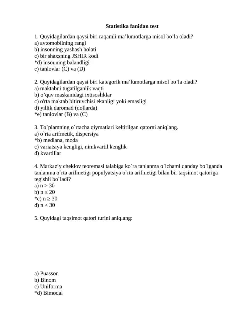 Statistika fanidan test