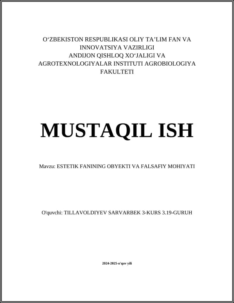 Estetik Fanining Obyekti va Falsafiy Mohiyati