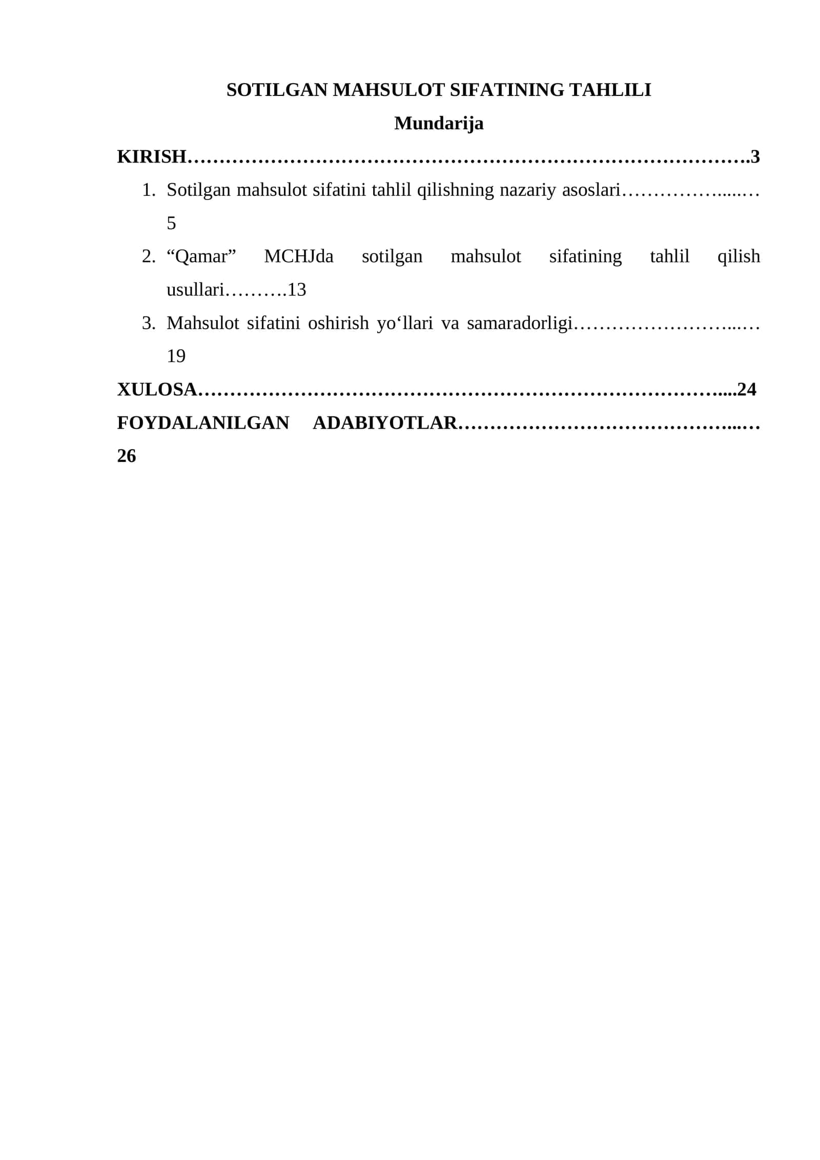 Sotilgan mahsulot sifatining tahlili