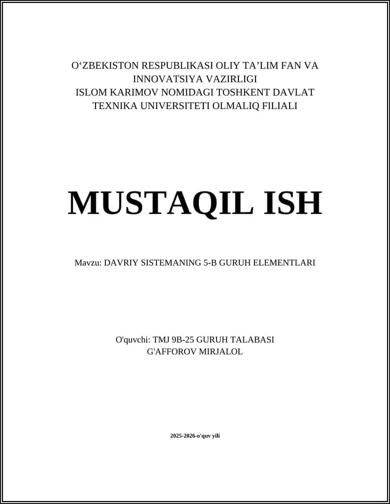 DAVRIY SISTEMANING 5-B GURUH ELEMENTLARI