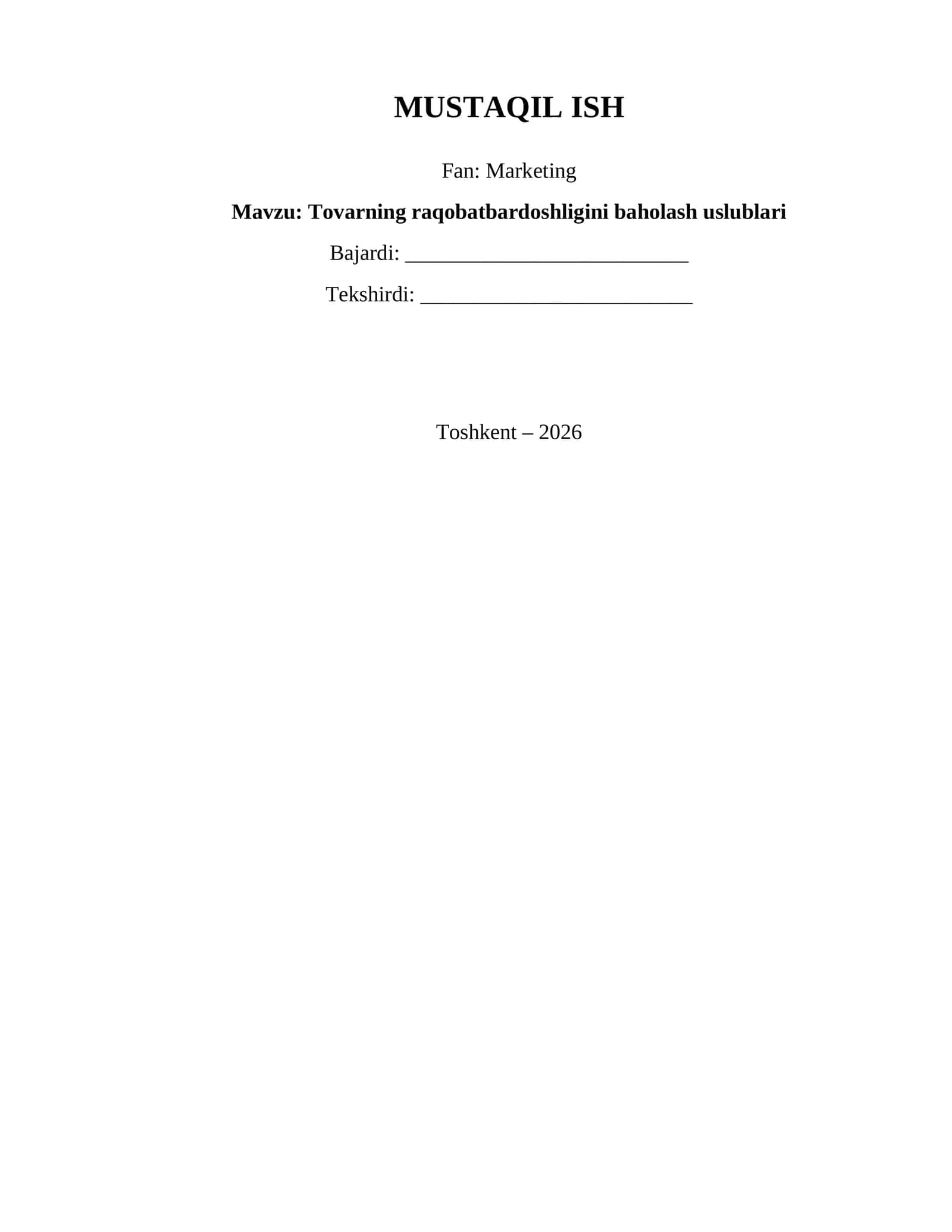 Tovarning raqobatbardoshligini baholash uslublari