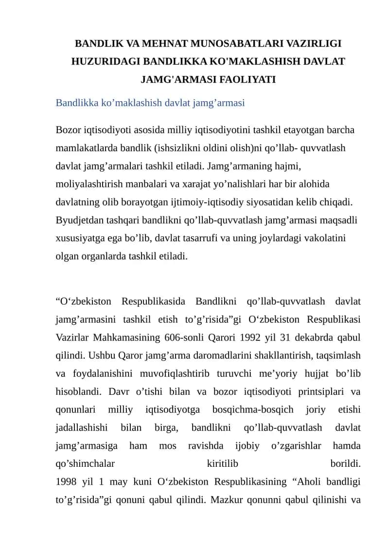 Bandlikka ko’maklashish davlat jamg’armasi