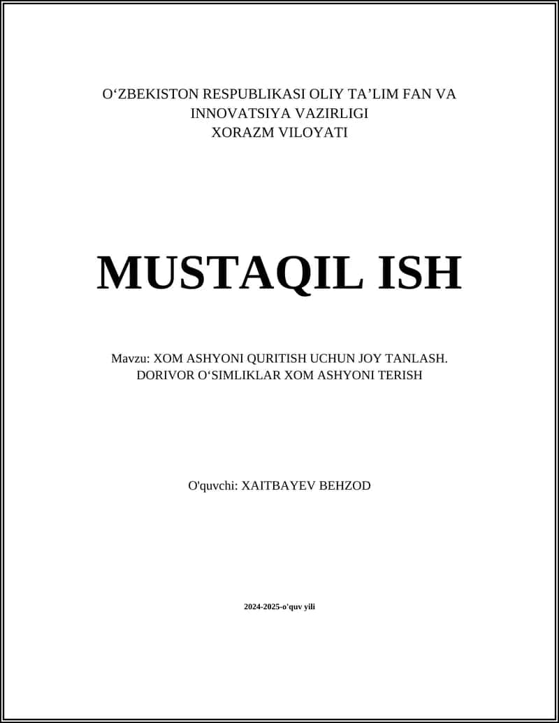 Xom ashyoni quritish uchun joy tanlash