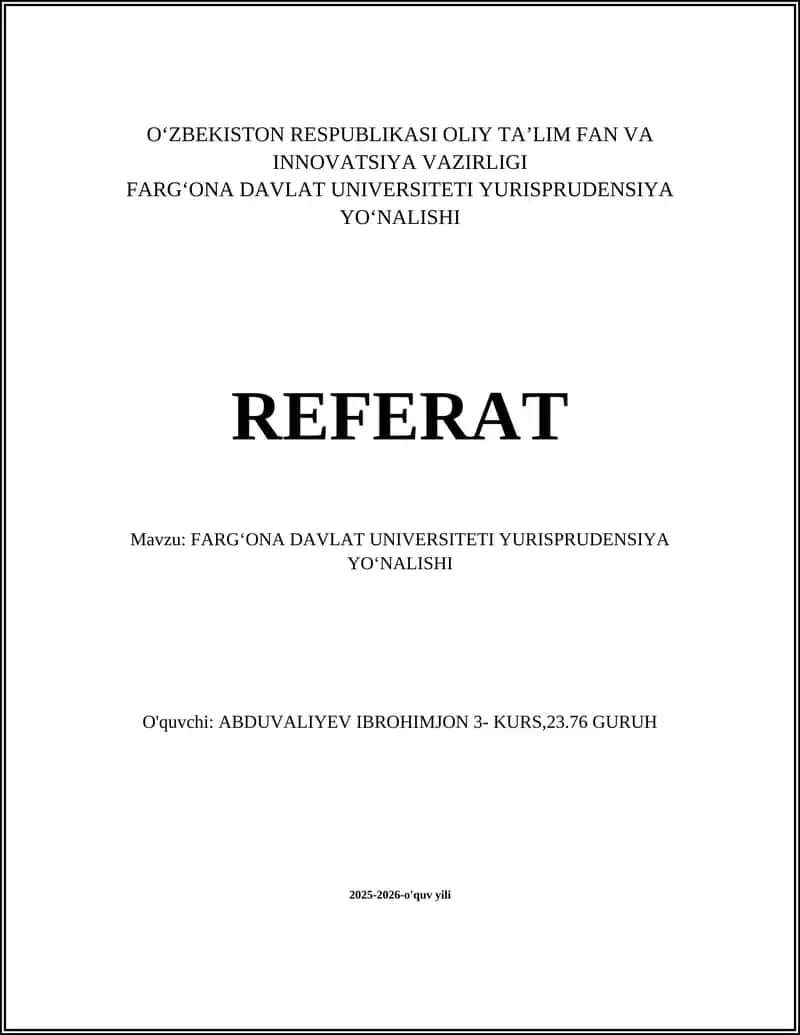 FARGʻONA DAVLAT UNIVERSITETI YURISPRUDENSIYA YOʻNALISHI