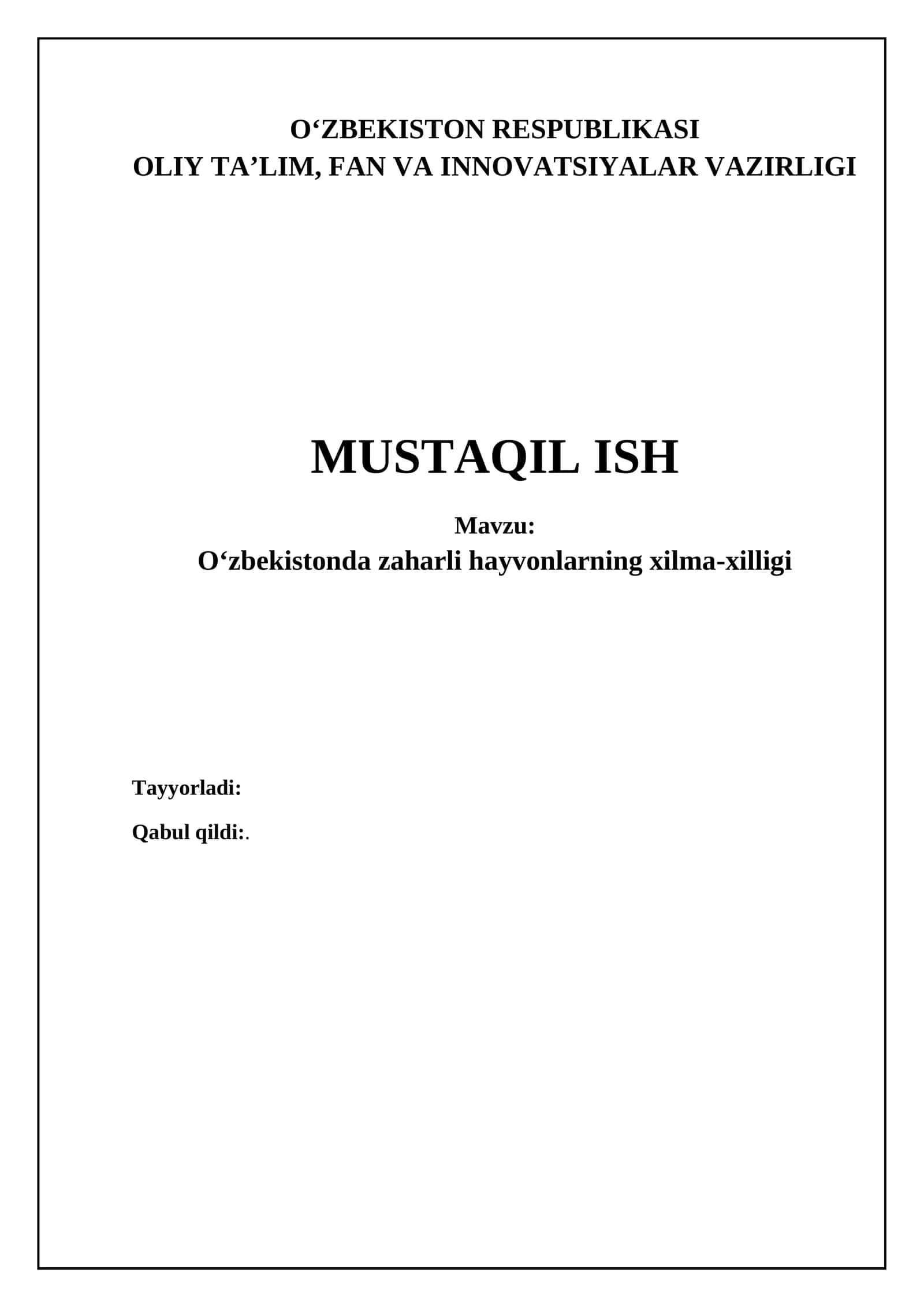 O‘zbekistonda zaharli hayvonlarning xilma-xilligi