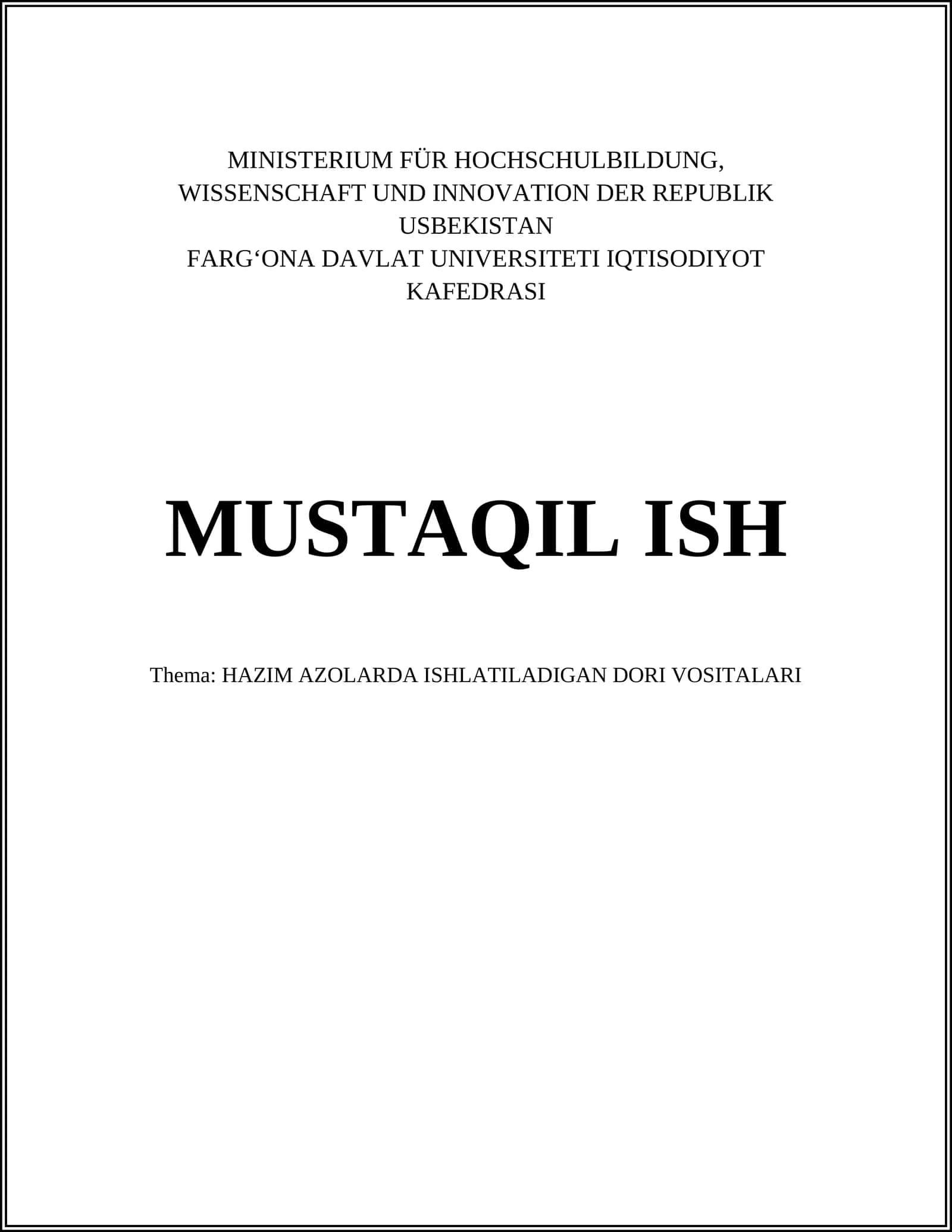 HAZIM AZOLARDA ISHLATILADIGAN DORI VOSITALARI