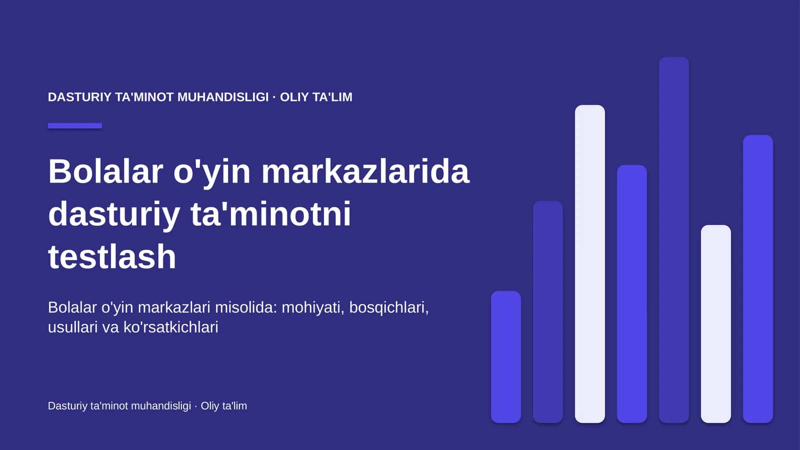 Bolalar o'yin markazlarida dasturiy ta'minotni testlash