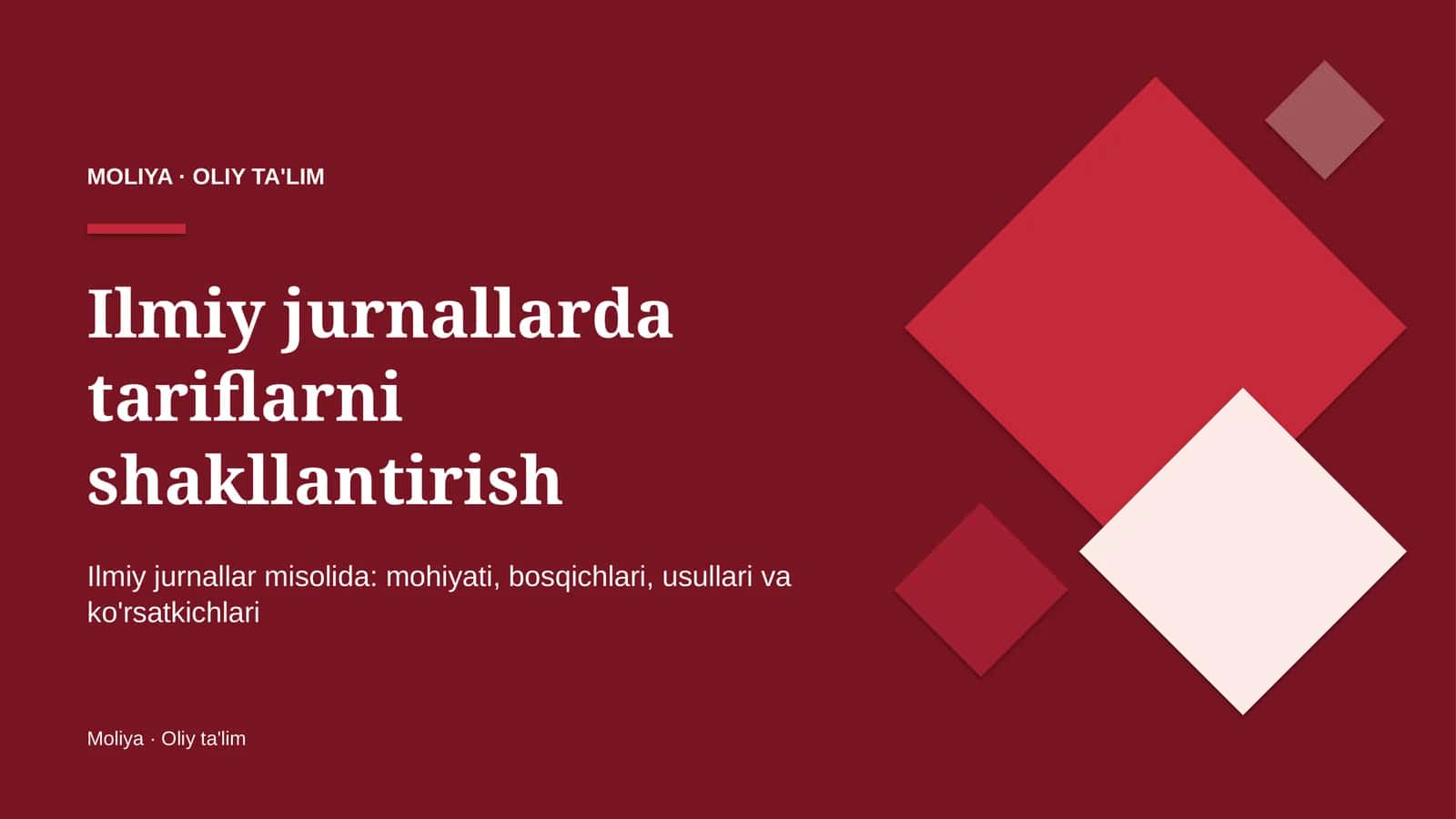 Ilmiy jurnallarda tariflarni shakllantirish