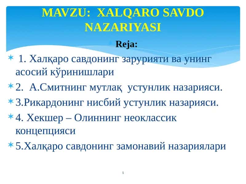 XALQARO SAVDO NAZARIYASI