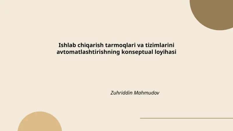 Ishlab chiqarish tarmoqlari va tizimlarini avtomatlashtirishning konseptual loyihasi