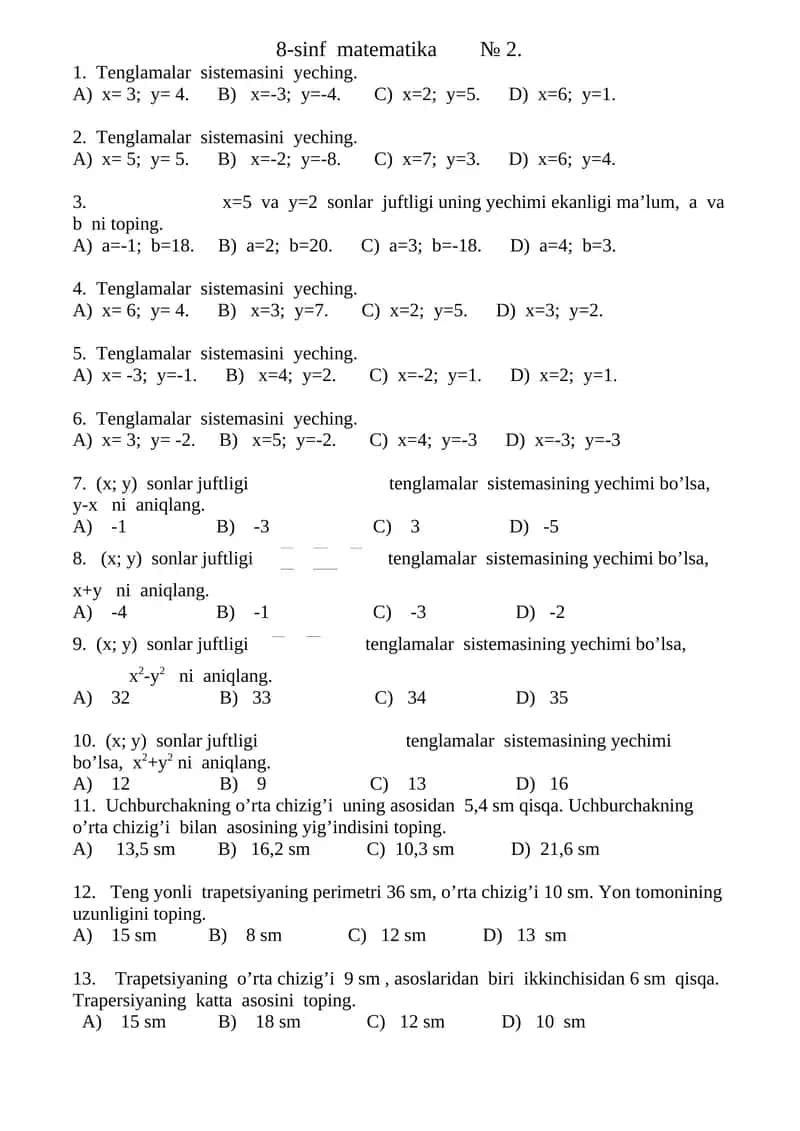 8-sinf matematika № 2
