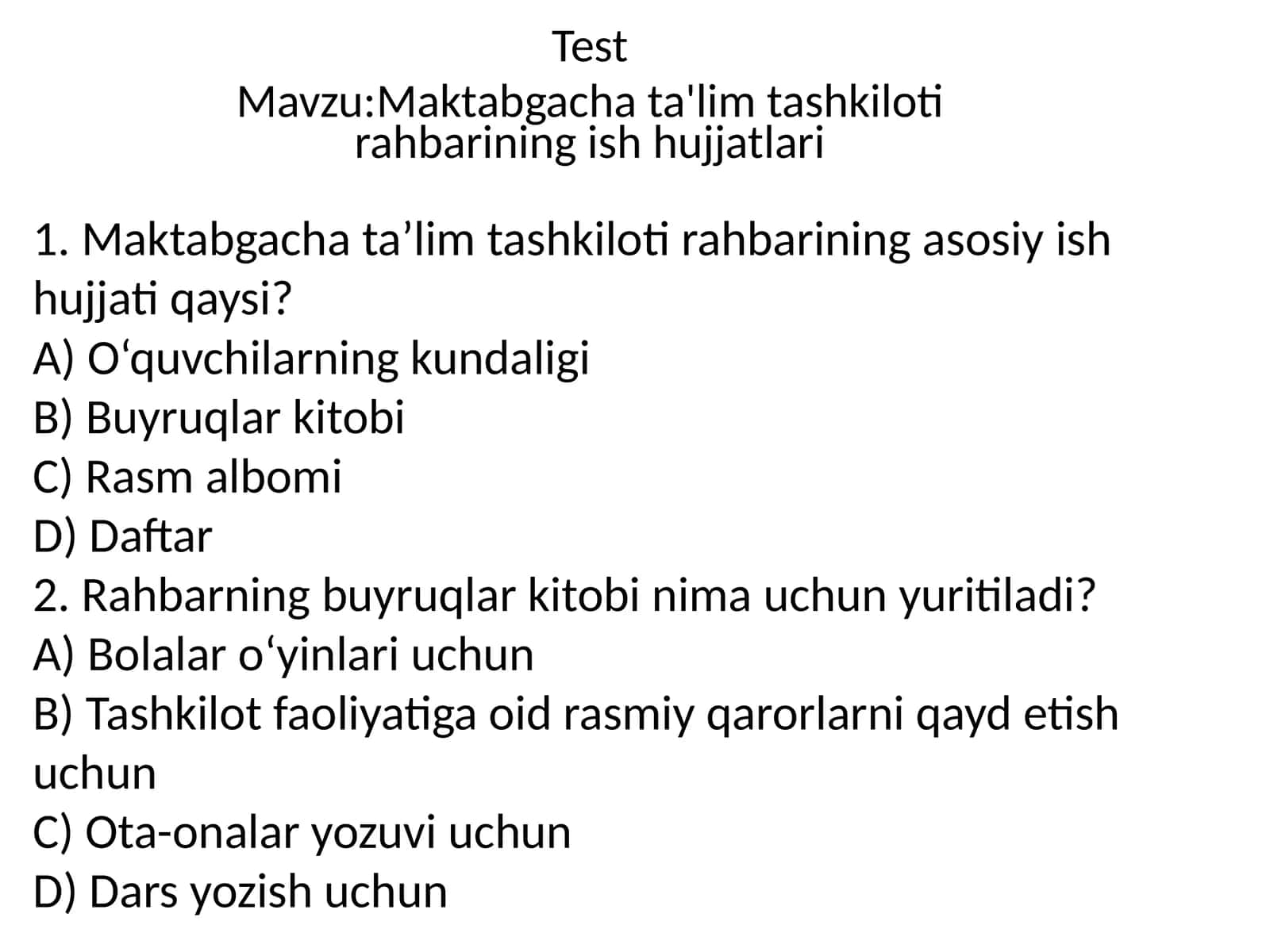 Maktabgachata'limtashkilotirahbariningishhujjatlari