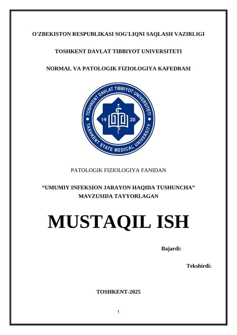 Umumiy infeksion jarayon haqida tushuncha.