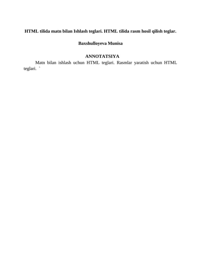 HTML tilida matn bilan Ishlash teglari