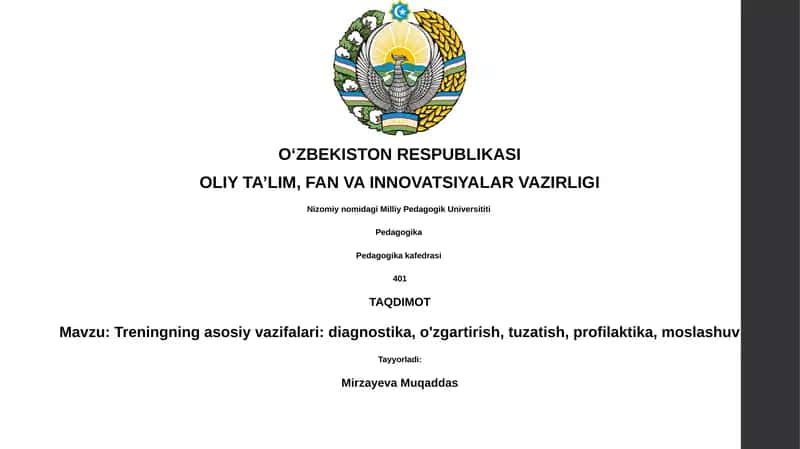 Treningning asosiy vazifalari: diagnostika, o'zgartirish, tuzatish, profilaktika, moslashuv