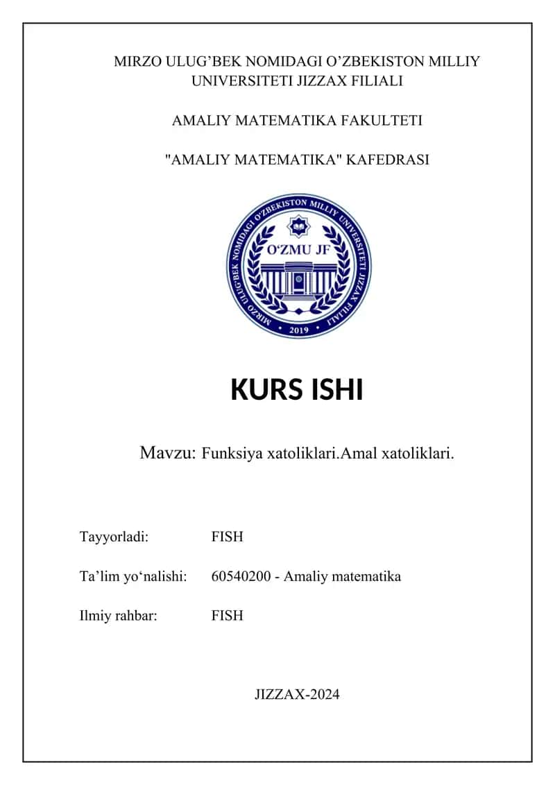 Funksiya xatoliklari.Amal xatoliklari.