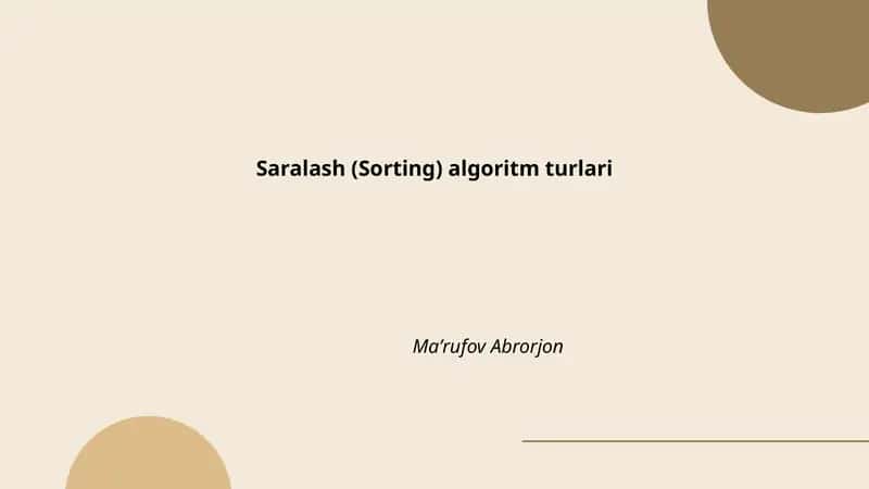 Saralash (Sorting) algoritm turlari
