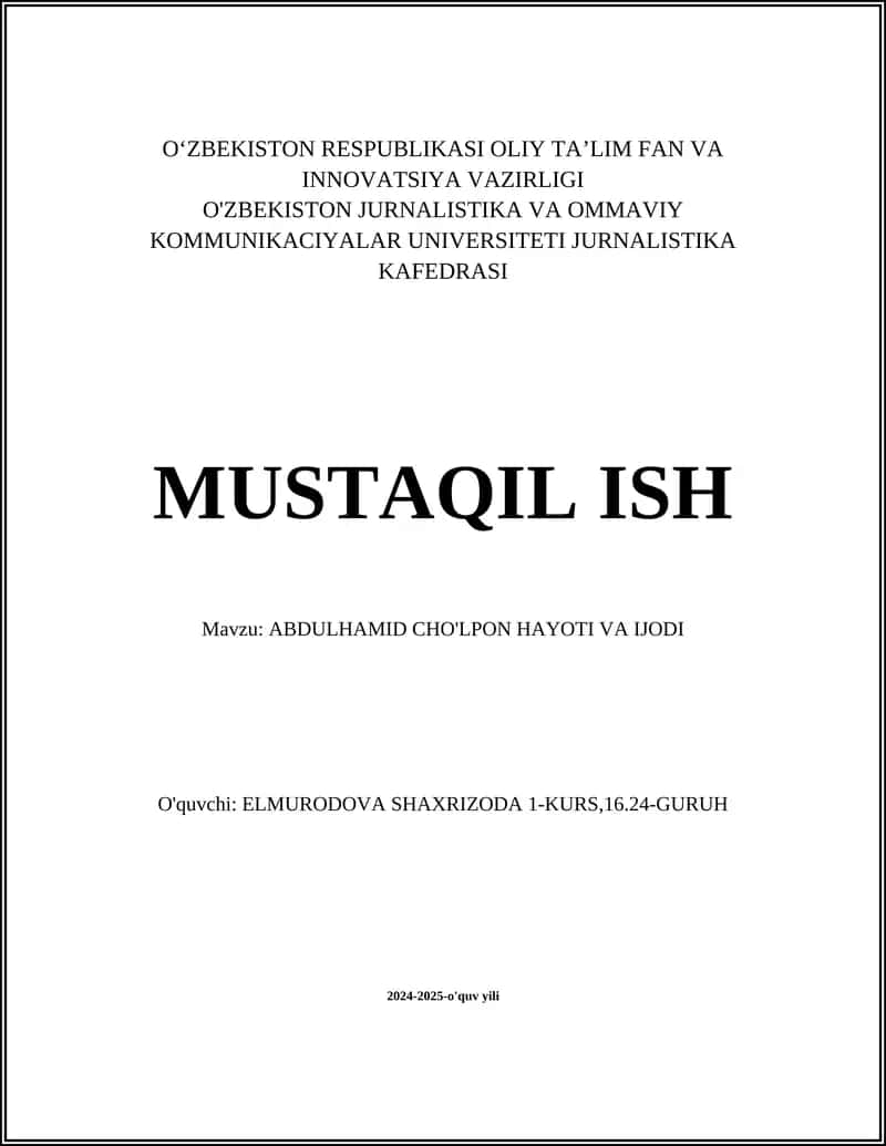 ABDULHAMID CHO'LPON HAYOTI VA IJODI