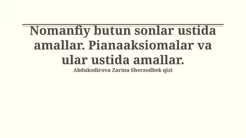 Nomanfiy butun sonlar ustida amallar