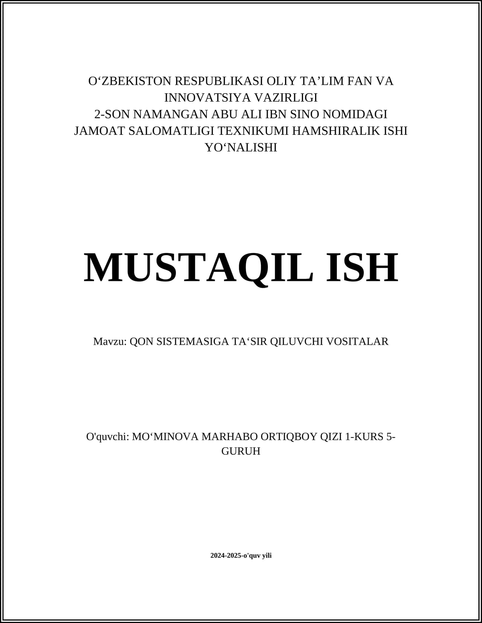 QON SISTEMASIGA TA‘SIR QILUVCHI VOSITALAR