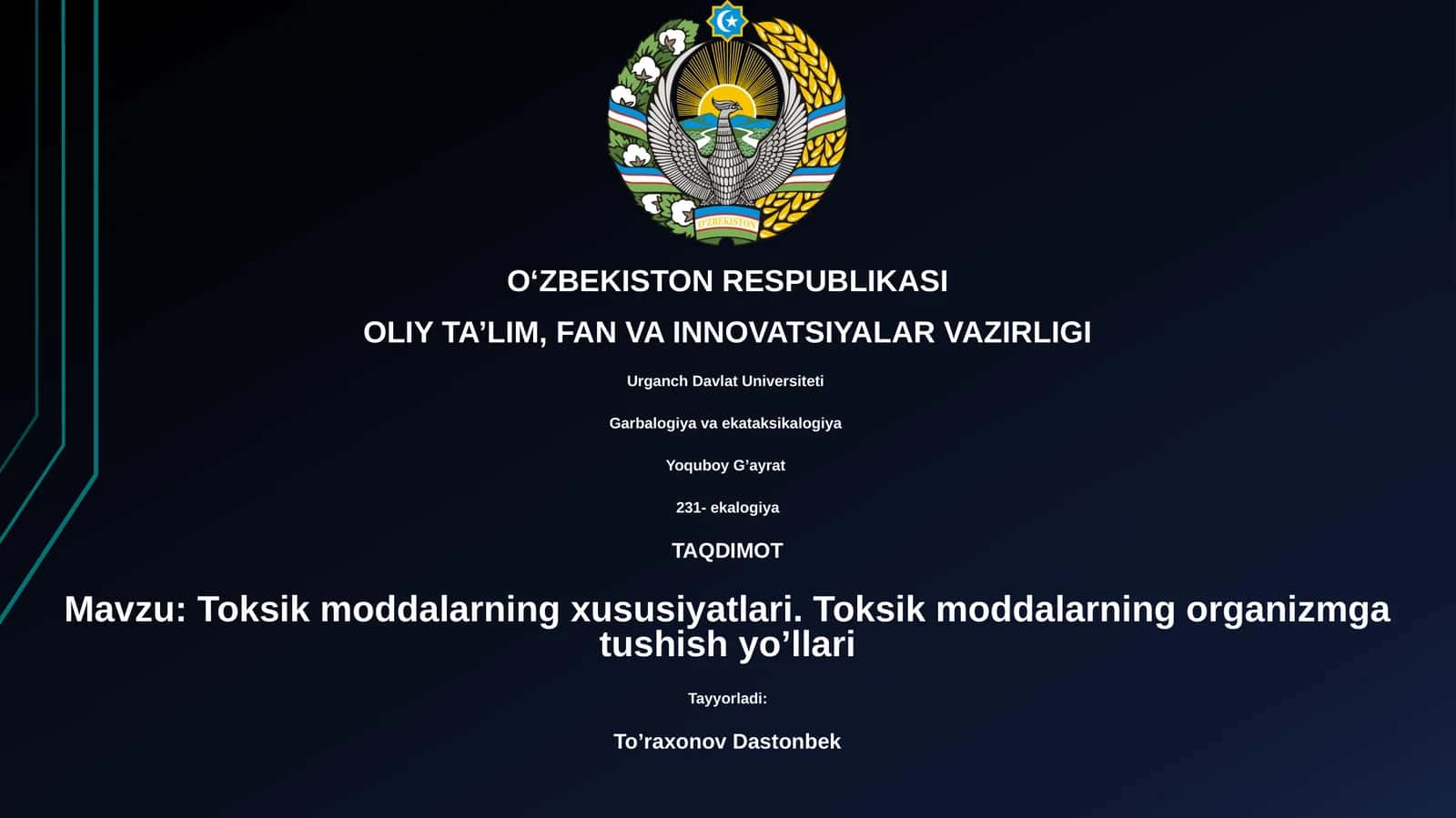 Toksik moddalarning xususiyatlari. Toksik moddalarning organizmga tushish yo’llari