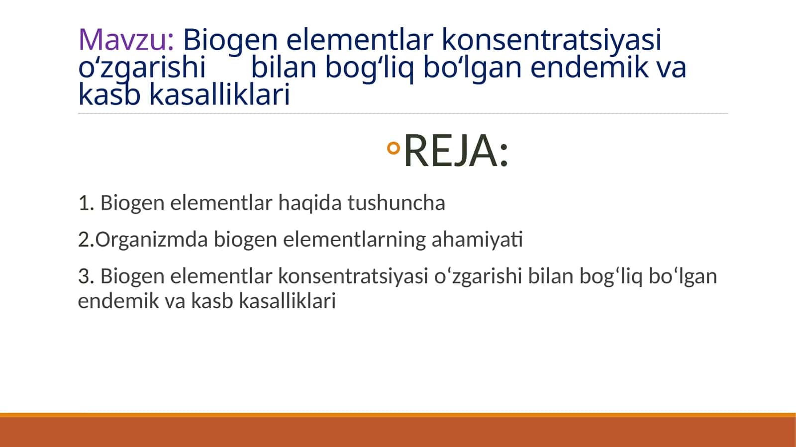 Biogenelementlar konsentratsiyasi o‘zgarishi bilan bog‘liq bo‘lganendemikva kasb kasalliklari