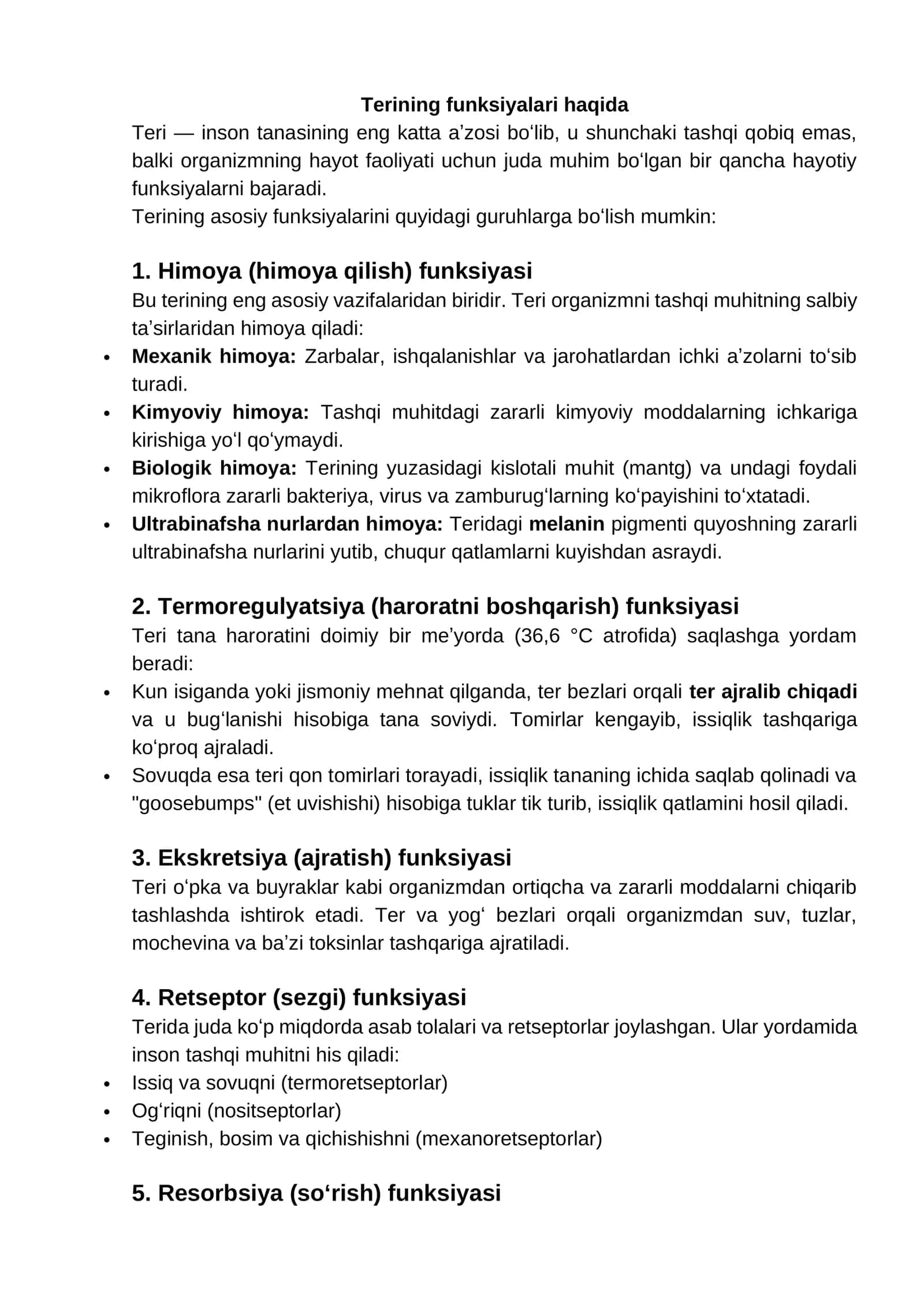 Terining funksiyalari haqida