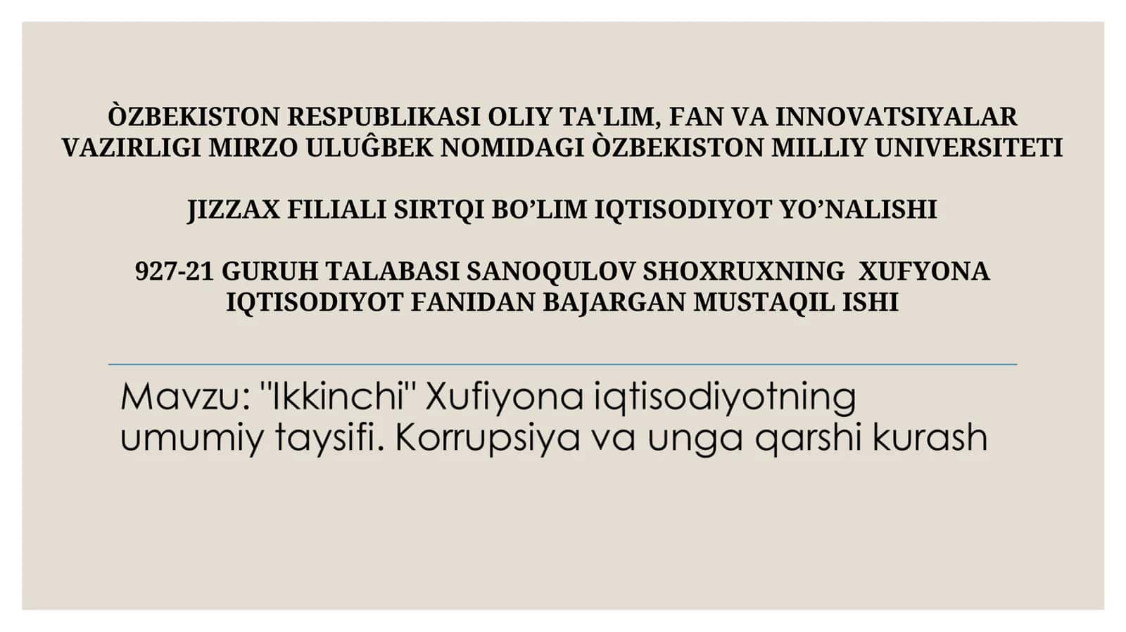 XUFYONA IQTISODIYOT FANIDAN BAJARGAN MUSTAQIL ISHI