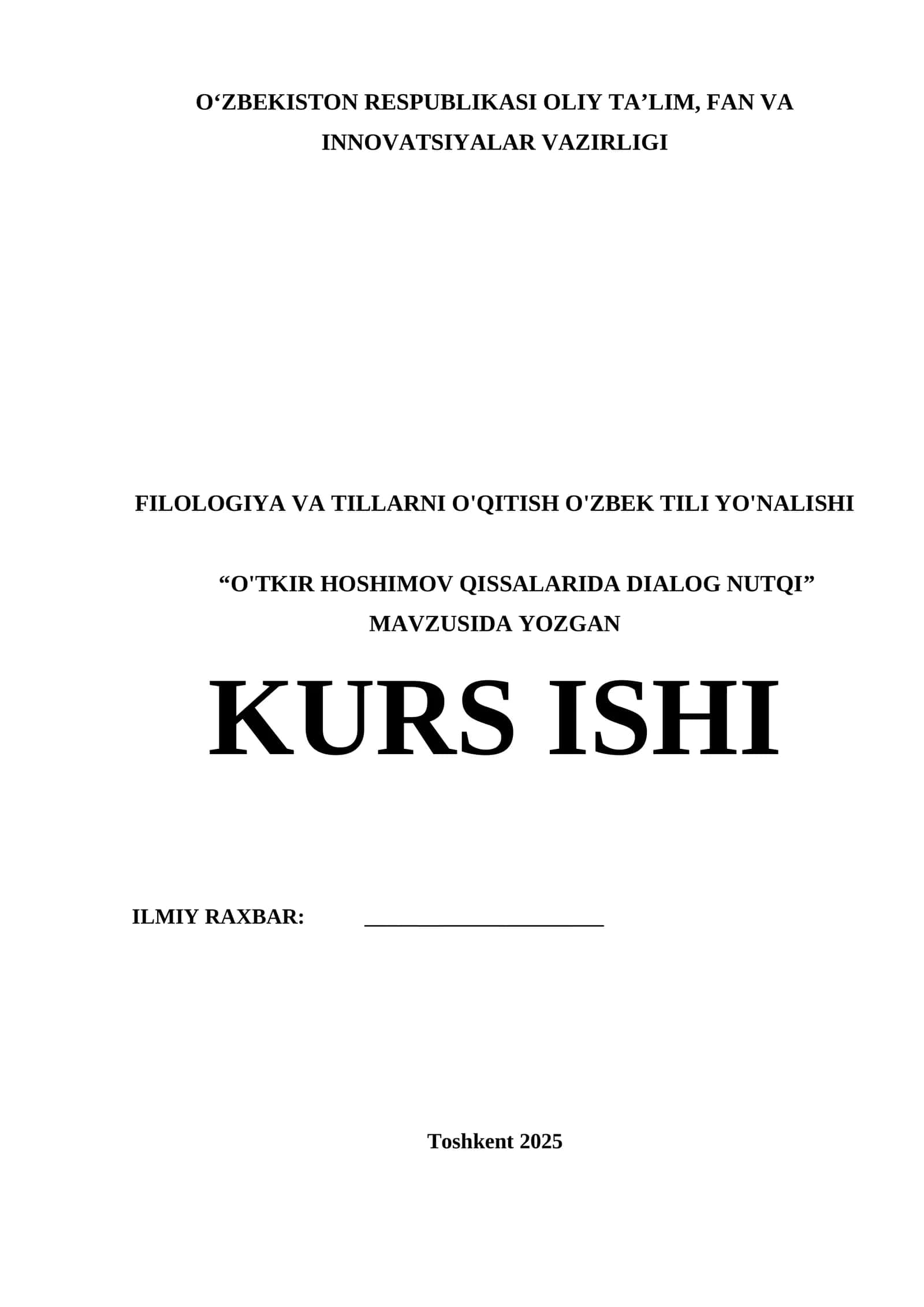 O‘TKIR HOSHIMOV QISSALARIDA DIALOG NUTQI