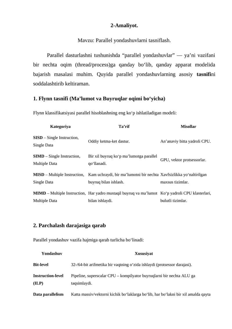 Parallel yondashuvlarni tasniflash